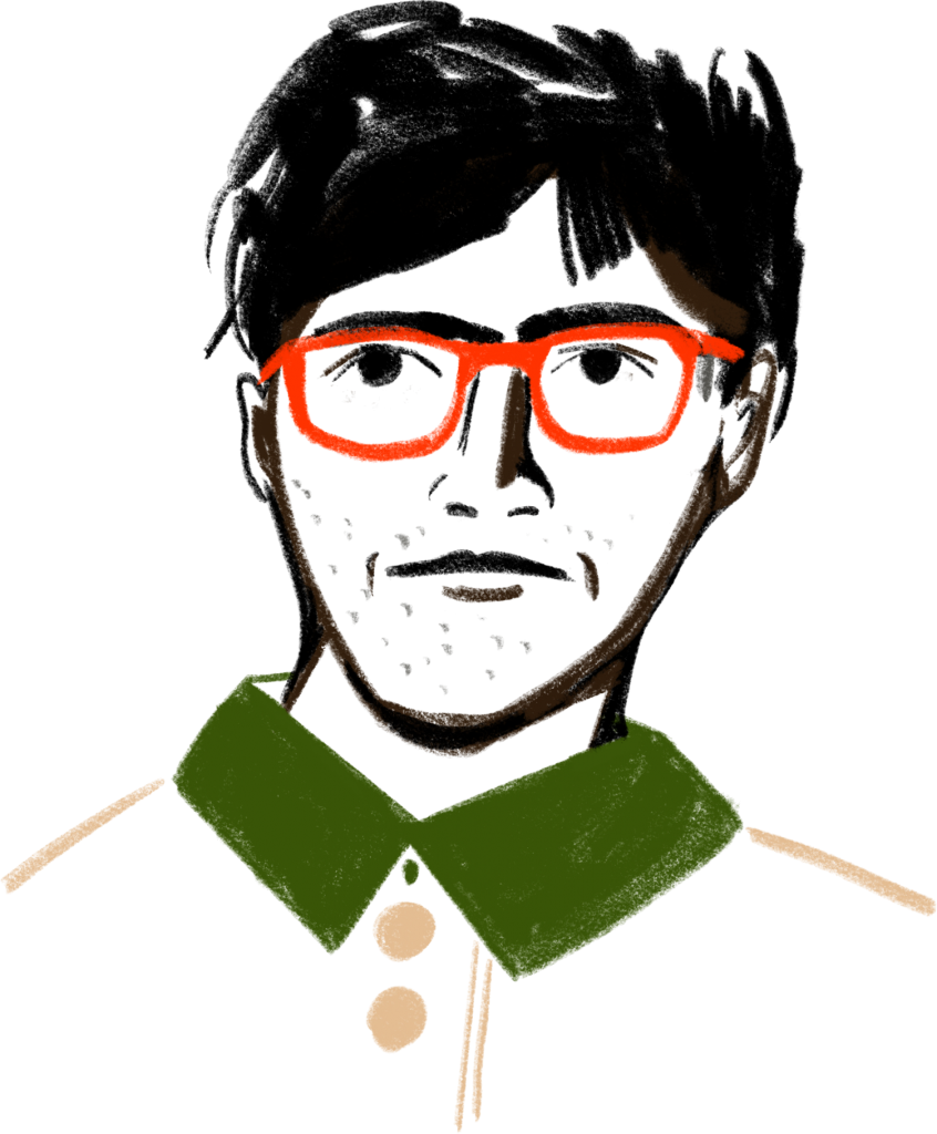 An illustration of a person wearing glasses