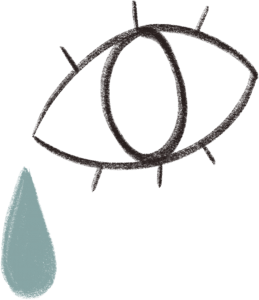 An illustration of an eye with a blue tear
