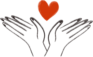 An illustration of two open hands with a heart above them