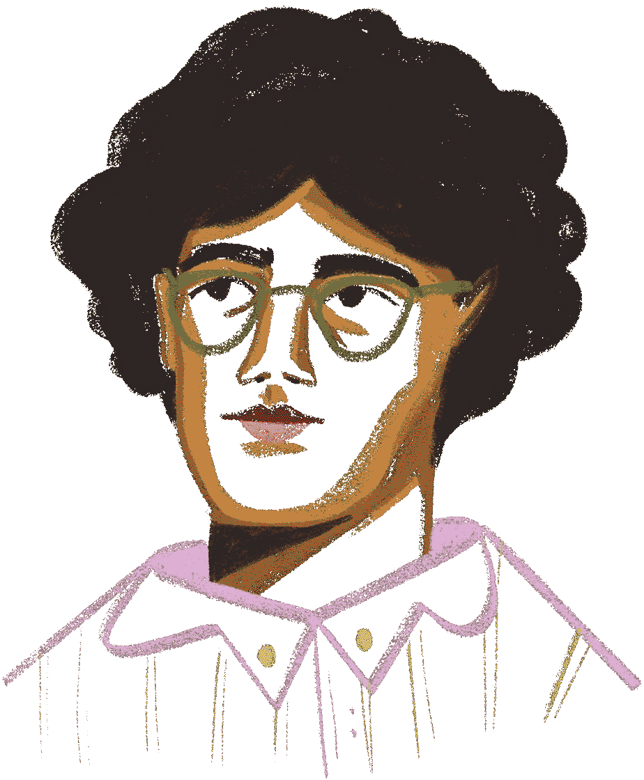 Illustrated animation of a person wearing glasses